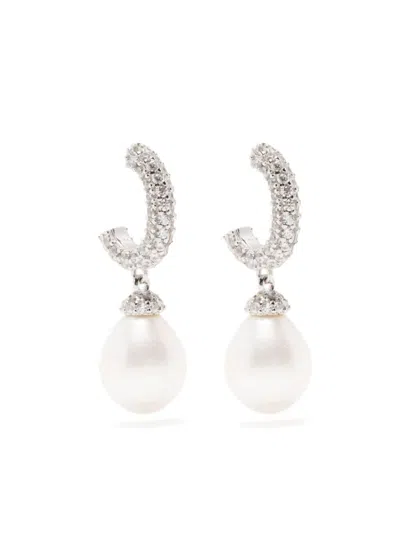 Eshvi Crystal Pearl Earrings In Silver