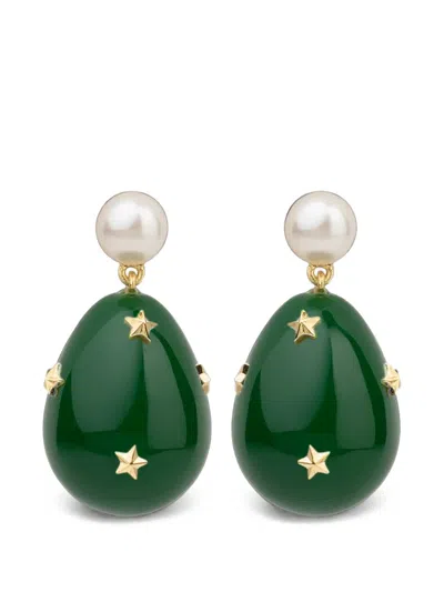 Eshvi Galaxy Pearl-embellished Drop Earrings In Green