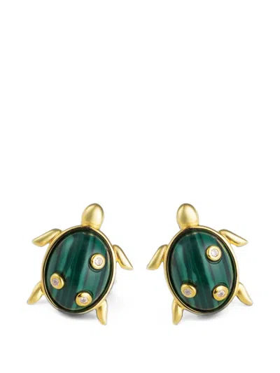 Eshvi Malachite Turtle Earrings In Green