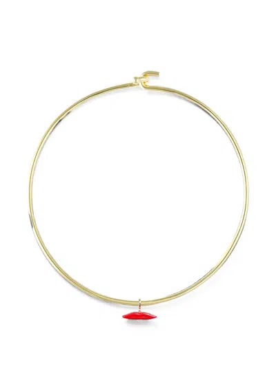 Eshvi Red-lips Necklace In Gold