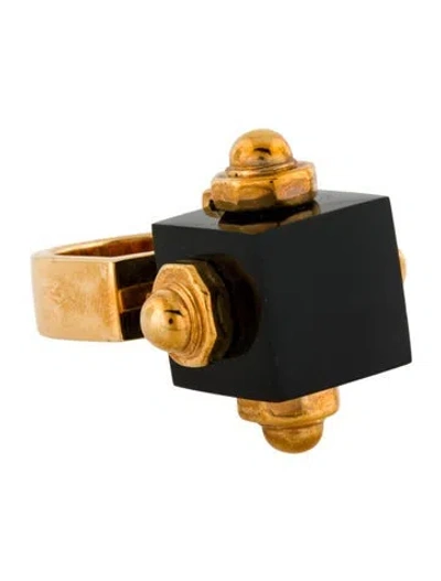 Pre-owned Eshvi Square Resin Cocktail Ring In Black
