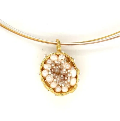 Esin Akan Dance Of Stamens Necklace Midi, Gold Plated Hollow Bezel With Fresh Water Pearls