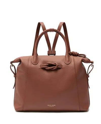 Esin Akan Wimbledon Large Leather Backpack Tote In Tan