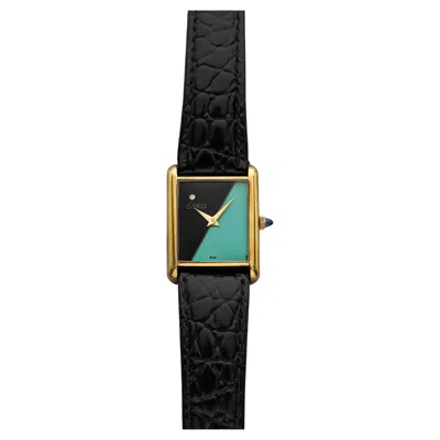 Pre-owned Eska 3 Vintage Eska Tank Gold-plated Manual Wind Turquoise & Black Lacquered Dial 23mm