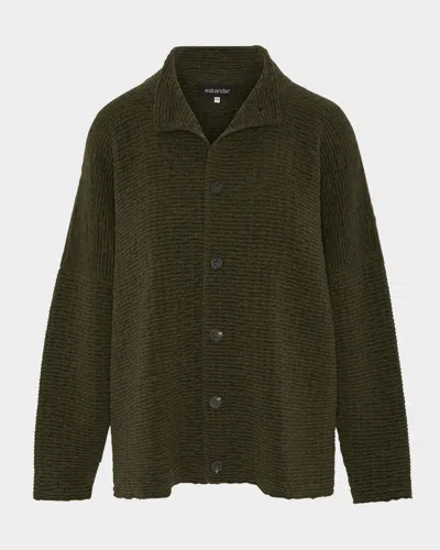 Eskandar 3/4 Width High-neck Cardigan (mid Length) In Green