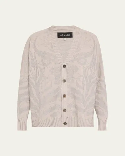 Eskandar 34 Width V-neck Cardigan (mid Plus Length) In Greybeige