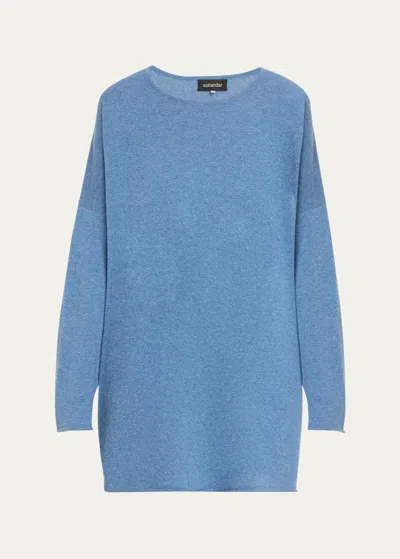Eskandar A-line Bateau Neck Sweater (long Length) In Blue