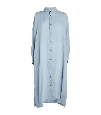 Eskandar A-line Collarless Shirt Dress In Blue