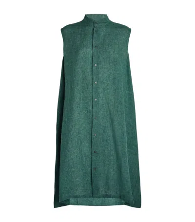 Eskandar A-line Collarless Shirt Dress In Green