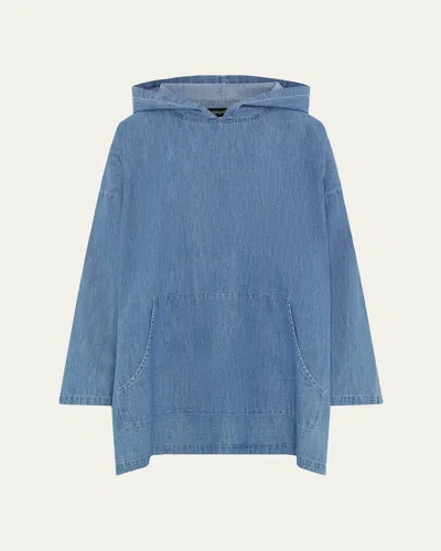 Eskandar A-line Hooded Cotton Denim Shirt In Blue
