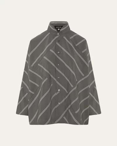 Eskandar A-line Patchwork Striped Cotton Shirt In Gray