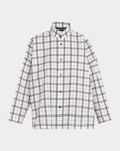 ESKANDAR A-LINE PLAID COTTON SHIRT