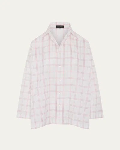 Eskandar Jacquard Check Slim A-line Shirt In Pink