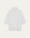 Eskandar A-line Short Sleeve Tunic With Double Stand Collar (mid Length) In White
