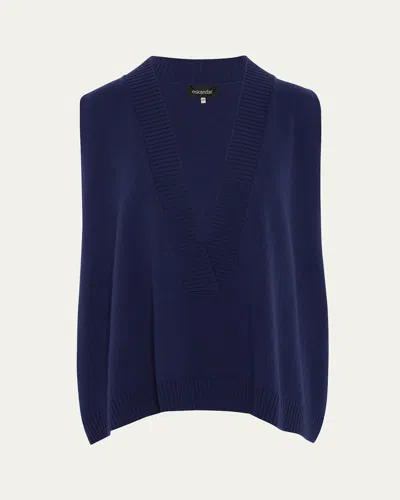 Eskandar A-line Sleeveless Deep V Sweater (mid Plus Length) In Lapis