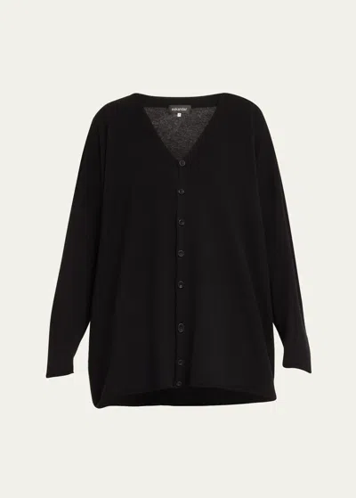 Eskandar A-line V Neck Cashmere Cardigan (long Length) In Black