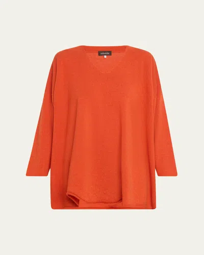 Eskandar A-line V Neck Sweater (long Length) In Hot