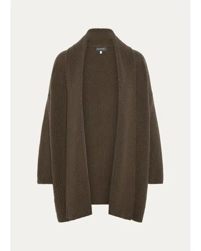 Eskandar A-line Scrunch Shawl Collar Cardigan - Long Length In Loden Bronze