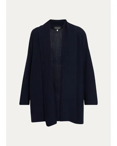 Eskandar A-line Scrunch Shawl Collar Cardigan - Long Length In Navydark