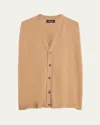Eskandar Aline Sleeveless V-neck Cardigan (mid Plus Length) In Camelpale