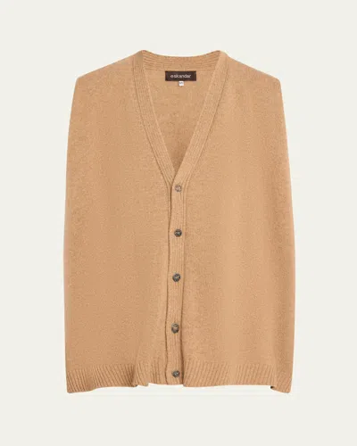 Eskandar Aline Sleeveless V-neck Cardigan (mid Plus Length) In Camelpale