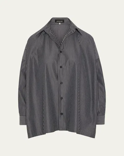 Eskandar A-line Striped Cotton Shirt In Gray