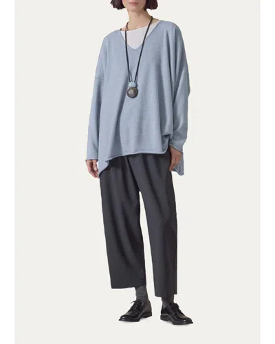 Eskandar A-line V-neck Sweater - Long Length In Blue