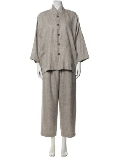 Pre-owned Eskandar Alpaca Tweed Pattern Pant Set In Neutrals