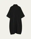 Eskandar Angle-to-front Side Seam Short Sleeve Dress With Collar In Black