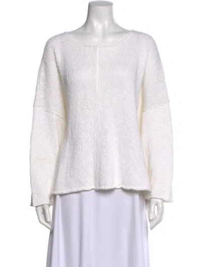 Pre-owned Eskandar Bateau Neckline Long Sleeve Top In White