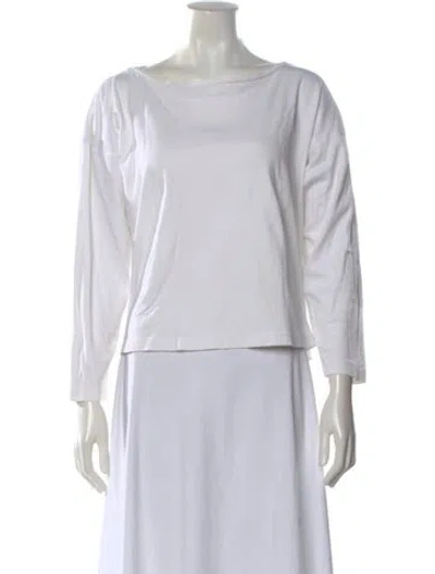 Pre-owned Eskandar Bateau Neckline Long Sleeve Top In White