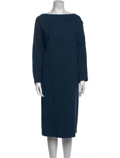 Pre-owned Eskandar Bateau Neckline Midi Length Dress In Blue