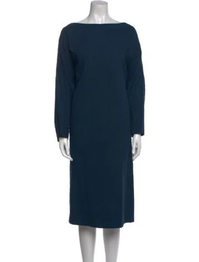 Pre-owned Eskandar Bateau Neckline Midi Length Dress In Blue