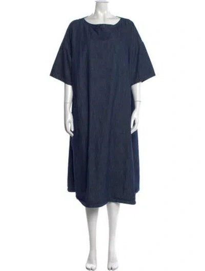 Pre-owned Eskandar Bateau Neckline Midi Length Dress In Blue