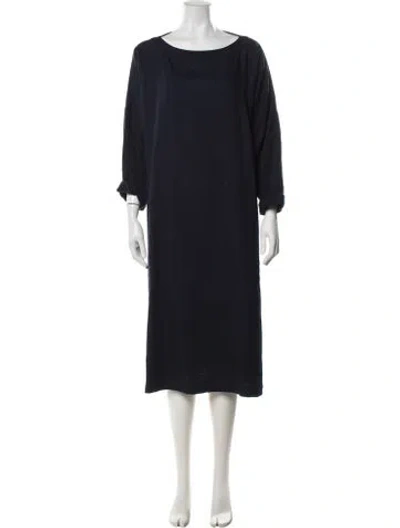 Pre-owned Eskandar Bateau Neckline Midi Length Dress In Blue