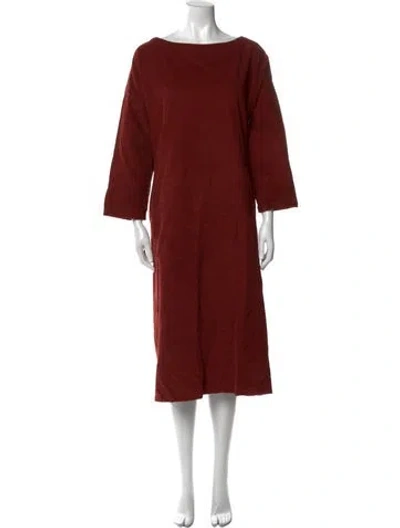 Pre-owned Eskandar Bateau Neckline Midi Length Dress In Brown