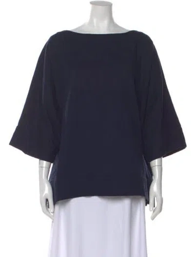 Pre-owned Eskandar Bateau Neckline Three-quarter Sleeve Top In Blue