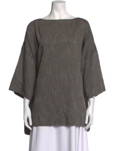Pre-owned Eskandar Bateau Neckline Three-quarter Sleeve Top In Brown