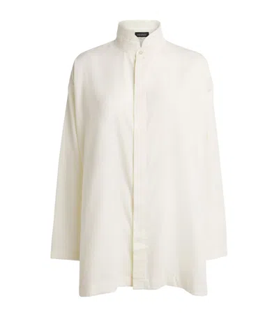 Eskandar Brushed Double Stand-collar Shirt In White