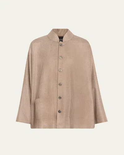 Eskandar Button-front Imperial Jacket W/ Chinese Collar In Natural