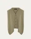 Eskandar Cashmere A-line Sleeveless V-neck Cardigan (mid Plus Length) In Gray