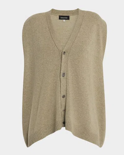 ESKANDAR CASHMERE A-LINE SLEEVELESS V-NECK CARDIGAN (MID PLUS LENGTH)