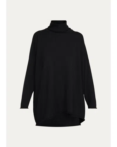 Eskandar Cashmere A-line Scrunch Neck Sweater - Long Length In Black