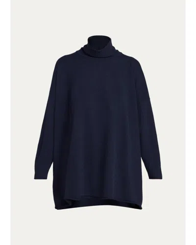 Eskandar Cashmere A-line Scrunch Neck Sweater - Long Length In Blue