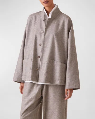Eskandar Cashmere-blend Chinese Imperial Jacket With Chinese Collar (mid Plus Length) In Mushroom