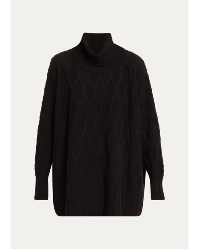 Eskandar Cashmere Cable Roll Neck - Long Length In Brown