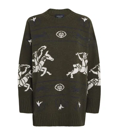 Eskandar Cashmere Horse Riders Wide Sweater In Green