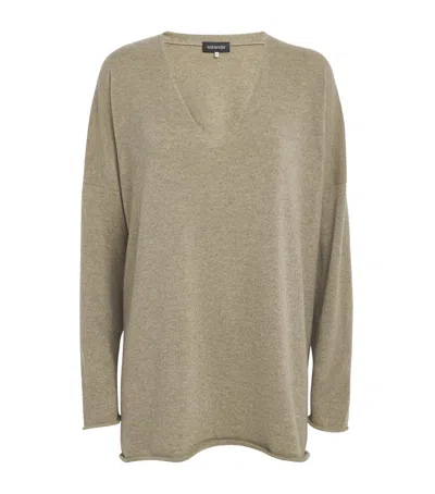 Eskandar Cashmere V-neck Long Sweater In Green
