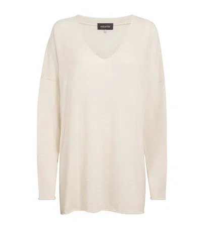 Eskandar Cashmere V-neck Long Sweater In Neutral