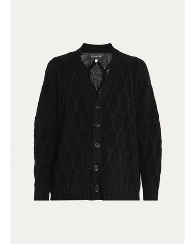 Eskandar Cashmere V-neck Cardigan - Mid Plus Length In Black